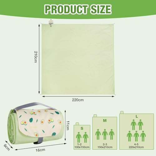 Ainiv Picnic Blanket, Waterproof Beach Blanket with Carry Handle, Foldable Portable Washable Beach Mat Sand-Free, Outdoor Mat in Green for 4-5 People for Camping, Picnic, BBQ - 83 x 87 inches - size: 83 x 87 inches (L for 4-5 People)