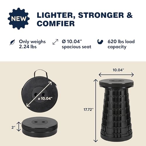 2025 Upgraded Collapsible Stool & 3-in-1 Cushioned Carry Bag, Adjustable Height Folding Stool, Telescopic Camping Chair Retractable Seat or Footrest for Outdoors & Travel, Max 620lbs - color: Black, size: 1 Pack Stool with Carry Case