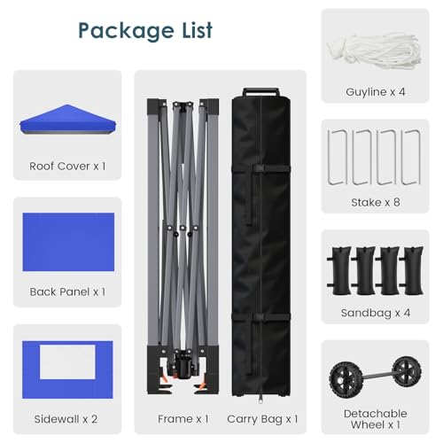 Raynesys Pop Up Canopy Tent with Sidewalls, 10x10ft 10 Person Party Tent One Push Setup, Portable Gazebo Outdoor Sun Shade for Events, Parties, Camping, Commercial, Silver Coated Top, Blue - color: Blue