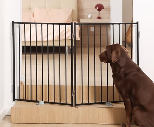 No Pawblems Free Standing Dog Gate, 30" Tall Foldable Dog Fence for Indoor, Up to 52 Inch Extra Wide Puppy Gate Extension for Stairs, Hallways, Doorways, Deck, Yard (Black, 2 Panels) - color: Black, size: Up to 52" W, 2 Panels