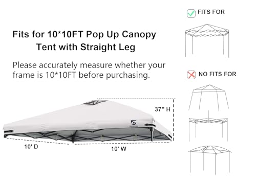 10x10 Pop Up Canopy Replacement Top Cover with Air Vent for Straight Leg Canopy Tent, Waterproof for Outdoor Garden Patio Camping Sun Shade (Grayish White) - color: Grayish White