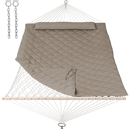 ANOW 2 Person Hammock with Spreader Bars, Rope Hammock with Pad for Outside, 450 LBS Weight Capacity, Light Brown - color: Light Brown, size: Without Stand