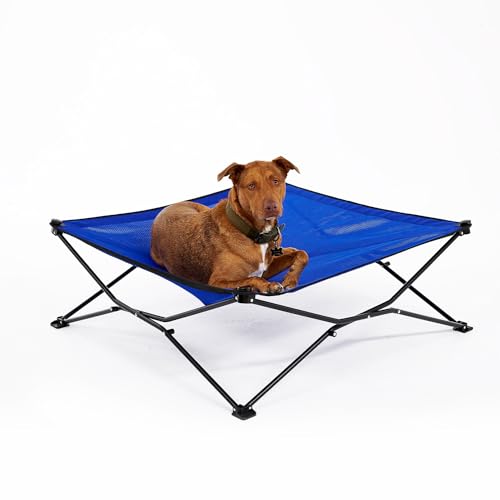 Coolaroo On-The-Go Elevated Dog Bed - Foldable Pop-Up Travel Dog Bed with Breathable, Moisture-Resistant Fabric, Carry Bag Included, Lightweight & Portable, Aquatic Blue, Extra Large - color: Aquatic Blue, style: King