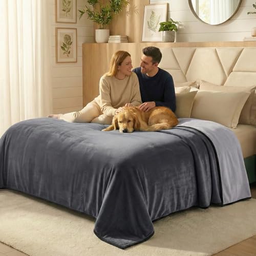 Paw Buddies Premium Waterproof Blanket 80"x90" Velvet-Feel Reversible Throw – Leakproof, Machine Washable Bed & Sofa King Size Protector for Couples, Pets & Travel + Bonus Small Blanket - color: Grey