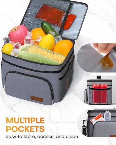 HOTOR Insulated Lunch Box for Men & Women - Leak-Proof Cooler Lunch Bag with 4 Pockets, Adjustable Strap, Ideal for Work, Picnic, Travel - Medium, Light Grey,10.2"×6.9"×8.5" - color: Light Grey, size: 9l - 1 Tier