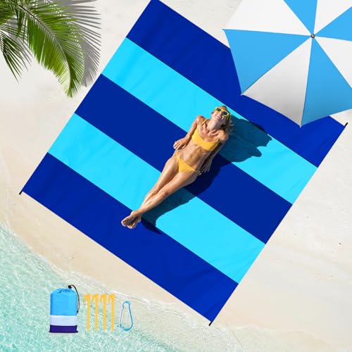 Beach Blanket Waterproof Sandproof Oversized Lightweight 78''×110'' 1-7 Adults Blanket Beach Large Picnic Mat for Travel Camping Hiking Picnic - color: Blue Mix, size: 78''x110''