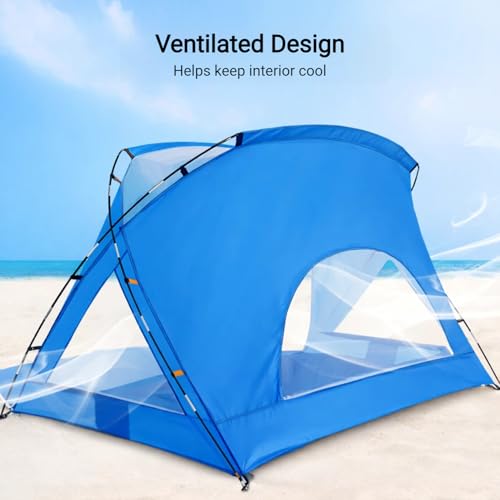 Beach Tent, Portable Sun Shelter for 2/3/4/6-8 Person with UPF 50+ UV Protection, Easy Setup Waterproof Beach Shade Canopy Cabana for Family Outdoor and Picnics, Fishing with Carrying Bag - color: Blue, size: Compact 1-2 Person