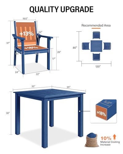 YEFU HIPS Patio Table Set: 5 Piece Outdoor Square Table and Chairs with Metal Aluminum Frame - Blue Modern Plastic Patio Dining Furniture Set 4 Person for Outside Deck - color: Blue, size: 5 Piece（Square）