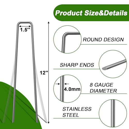 AAGUT Landscape Staples 12 Inch 8 Gauge Galvanized Fence Stakes 20 PCS Anti-Rust Landscape Pins for Secure Lawn Fabric, Weed Barrier Fabric, Ground Cover, Dripper Irrigation Tubing Soaker Hose - color: Silver, size: 12'' x 20Pcs-8Ga