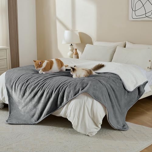 Waterproof Blanket for Bed Couch Sofa, Soft Liquid Pee Proof Pet Blanket for Dog Puppy Cat, Reversible Sherpa Fleece Furniture Protector (Grey, 50x60 inches) - color: Grey, size: 50x60 inches