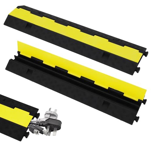 6 Pack Rubber Cable Protector Ramp with 2 Channel, 11000 LBS Load Capacity, Modular Floor Cord Wire Hose Cover, Heavy-Duty Driveway Speed Bump for High Traffic Areas - size: 6 Pack