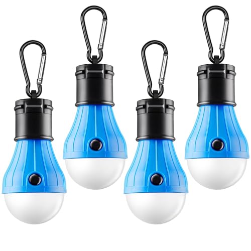 FLY2SKY Tent Lamp Portable LED Tent Lights Blue 4 Packs Hook Hurricane Emergency Lights LED Camping Lights Bulb Camping Tent Lanterns Camping Equipment for Camping Hiking Backpacking Fishing Outage - style: E-CLOSED-HOOK