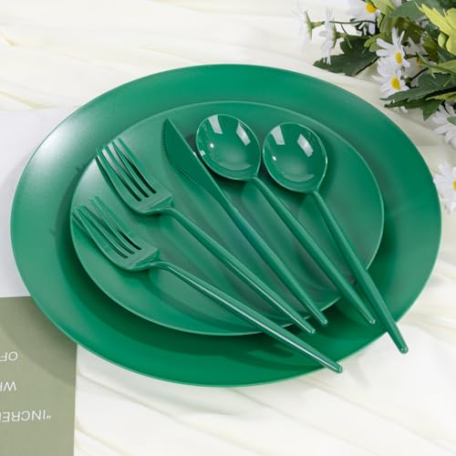 ejonirinjonir EI 150pcs Green Plastic Plates,Green Disposable Plates Heavy Duty,Fancy Plastic Dinnerware Set,Dinner Plate for Party,Picnic,Birthday,Wedding Afternoon Tea Spring,St. Patrick's Day - color: Green Frosted Plastic Plates