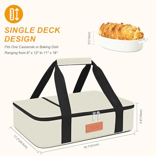 BBV Insulated Casserole Carrier for Hot or Cold Food, Food Warmer Bag Fits 9"x13" Baking Dish, Durable Nylon Leak Proof Food Containers for Travel, Potluck, Parties, Picnic, Cookouts (Beige) - color: Beige