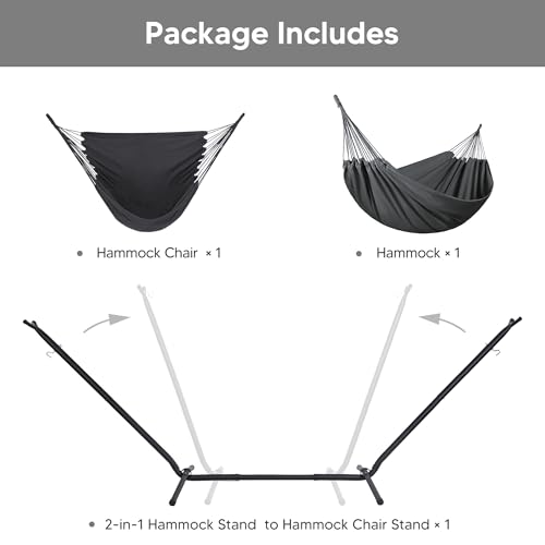 SUNCREAT 2-in-1 Hammocks Convertible Portable Double Hammock with Stand Included, Outdoor Hammock and Stand, Patented, Dark Grey - color: A-dark Grey