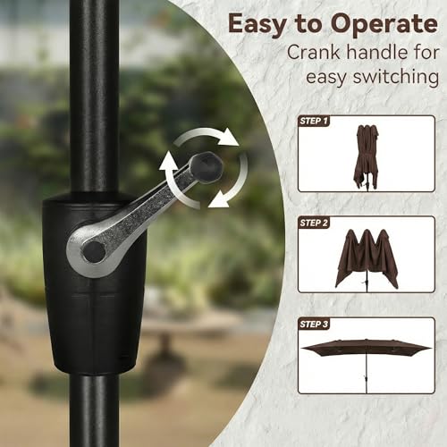 15×15ft Outdoor Patio Umbrella, Double Sided Market Rectangle Umbrella with Crank Handle, Large Sun Shade for Outside Deck, Backyard, Garden - color: Brown