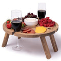 Portable Wine Picnic Table with 4 Wine Glasses Holder, Acacia Natural Wood Foldable Champagne Picnic Snack Table Tray, Perfect for Beach, Camping, Park, Concerts - Ideal Wine Gift for Men & Women