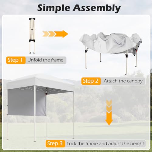 Tangkula 6x4 Ft Pop Up Canopy, UPF 50+ Instant Setup Canopy Tent with Sidewall, 4 Stakes, Portable Outdoor Canopy with Carrying Bag for Camp, Beach, Patio (White) - color: White
