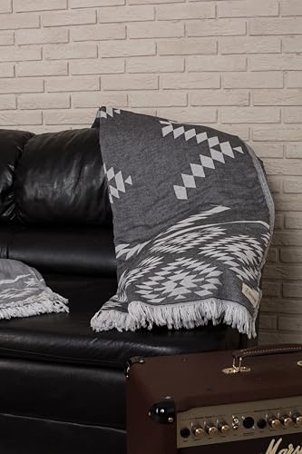Bersuse 100% Cotton Teotihuacan XL Throw Blanket Turkish Towel Beach Blanket - Beach Camping Essentials - 75x90 Inches, Black - color: Black