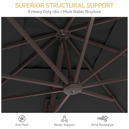 9x12 FT Patio Umbrella, Large Cantilever Rectangular Double Top Heavy Duty Offset Umbrellas with 360° Rotation, Outdoor shade for Garden Deck Pool, Gray - color: Gray, size: 9x12 FT