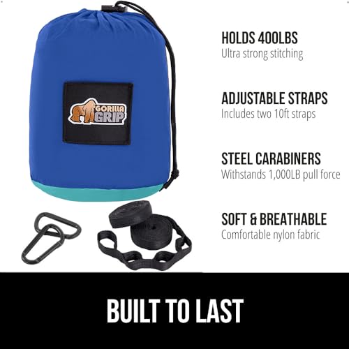 GORILLA GRIP Durable Camping Hammock with Heavy Duty Tree Straps, Portable Hammocks for Outside, Easy to Use Travel Swing Chair, Outdoor Camper Hiker Essentials, Backpacking Gear Gifts, Single, Blue - color: Dark Blue/Light Blue, size: Single (9' x 4.5')