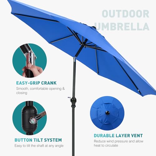 OLIXIS Patio Umbrella with Tilt and Crank Button & Sturdy Ribs Waterproof, Patio Table Umbrella Perfect for Poolside, Terrace, Beach and Outdoor Restaurant - color: Blue, size: 9FT