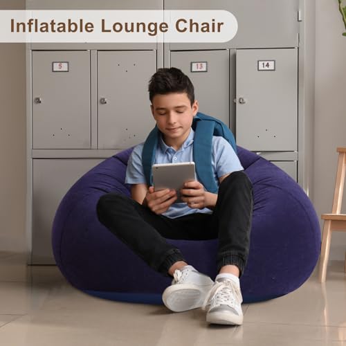 Lunmon 2 Pcs Small Bean Bag Chair Inflatable Chair Blow up Games Sofa Foldable Flocking Inflatable Lazy Sofa Portable Blow up Lounger for Living Room Bedroom (Blue) - color: Blue