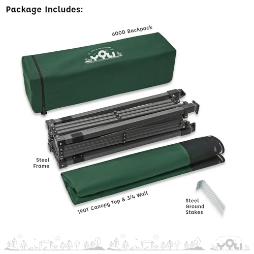 YOLI Go!Shade 36 Instant Pop-Up Canopy, 7x7 Lightweight Backpack Shelter with Attached Wall & UV Protective Top - Deep Forest Green