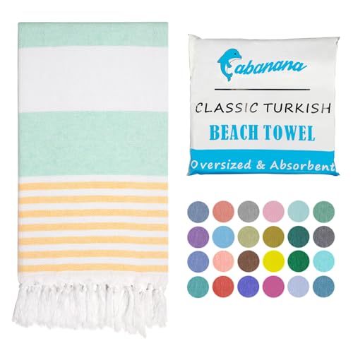 cabanana Turkish Beach Towel Oversized - 40"x70" Quick Dry Sand Free Thin Beach Towels for Adults,Extra Large Cotton Lightweigh Travel Towel for Beach Accessories (Aqua Yellow) - color: Z Aqua Yellow