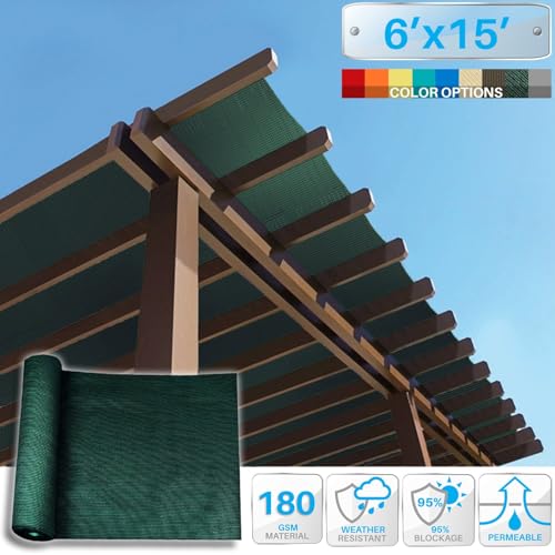 Patio 6' x 15' Sun Shade Fabric Roll 6/8/12 FT Shade Cloth for Patio, Outdoor Mesh Sail Sun Shades Canopy Replacement Pergola Cover for Backyard Deck Porch, Green