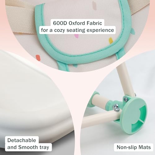 Tiny Marvels 3-in-1 Portable Baby Chair, Foldable Booster Seat with Removable Tray, Safety Harness & Carry Bag for Dining, Travel, Camping, Beach, 6M-3Y (Cream Confetti) - color: Cream Confetti