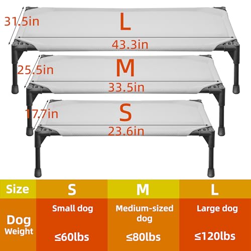 Soft Mesh Elevated Pet Bed for Large Medium Dogs Outdoor Resting Cot with Water-Resistant, Air-Permeable, Cooling and Anti-Skid Portable Dog Bed, Up to 120 lbs, 43.2" L x 31" W x 7.5" H, Gray - color: Gray-43.2"L x 31"W x 7.5"H