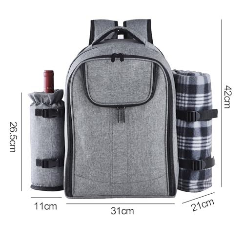 Picnic Backpack for with Cooler Compartment, Includes Fleece Blanket, Detachable Wine Holder & Cutlery Set, All-in-One Portable Insulated Family Picnic Bag Cooler Bag Outdoor Dining Backpack