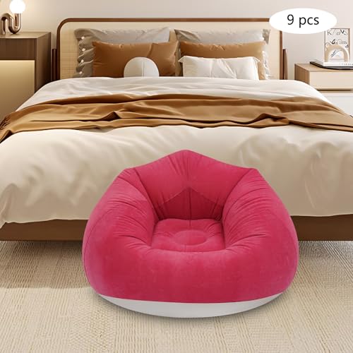 9 Pcs Inflatable Bean Bag Chairs for Adults with Foot Air Pump, Blow up Couch, Folding Portable Inflatable Couch Lazy Sofa for Outdoor Movie Night Camping (Red) - color: Red