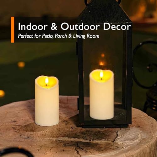 Homemory 6"x3" Outdoor Waterproof Flameless Candles, LED Candles, Battery Operated Candles with Remote and Timers, Electric Fake Plastic Pillar Candles, Ivory White, Set of 2 - color: Ivory White, size: D3“xH6"6"