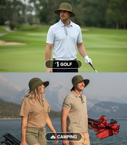 GearTOP Wide Brim Sun Hat for Men & Women, UPF 50+ Fishing Hat with Detachable Neck Flap & Face Cover Gardening Boonie Sunhat - color: Army Green Floater
