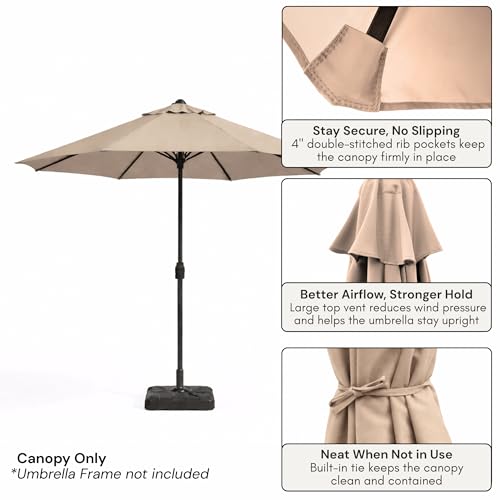 Formosa Covers - 9ft Market Patio Umbrella Replacement Canopy - 8 Ribs Top Canvas - 600D UV Protective and Water Resistant Umbrella Fabric - Premium Quality Replacement Canopy Cover ONLY (Taupe) - color: Taupe