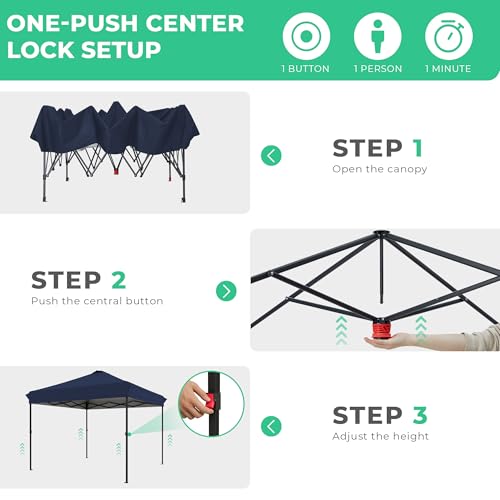 JEAREY 10x10 Pop Up Canopy Tent, Heavy Duty Outdoor Canopy with 1-Push Instant Setup, Commercial Tent with Roller Bag, 4 Sandbags and 8 Stakes, Water-Resistant – Navy-Blue - color: Navy Blue