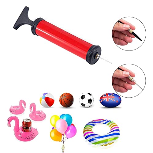 HDNNC Portable Ball Pump, Air Pump with 4 Needles 2 Nozzle 1 Extension Hose Great for Basketball Football Volleyball Soccer - style: Red/Manual