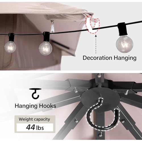 LAUSAINT HOME 8'x8' Outdoor Patio Gazebo with 50FT String Lights, Heavy Duty Party Tent & Shelter with Double Roofs, Mosquito Nettings and Privacy Screens for Backyard, Garden, Deck (Khaki) - color: Khaki, size: 8'x8' with lights