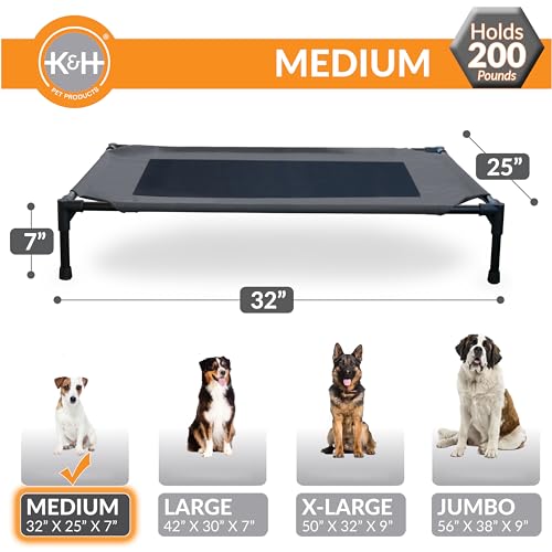 K&H Pet Products Outdoor Elevated Dog Cot, Breathable Cooling Elevated Cot Hammock Pet Bed for Medium Dogs, Washable Mesh Cover, Raised Metal Frame, Collapsible, Portable - Medium 32 X 25in Charcoal - color: Charcoal/Black Mesh, size: Medium 32"l X 25"w