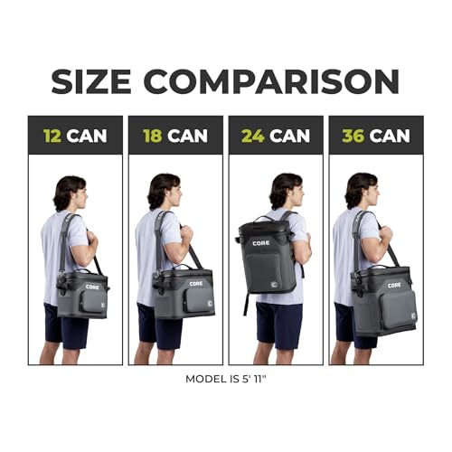 CORE Magnetic Leak Proof Soft Cooler with Waterproof Zipper | Insulated Bag Portable Ice Chest Box | Best Soft Cooler for Food & Beverages for Tailgating, Car Camping, Travel, and Family Beach Picnics - color: Shadow Gray, size: 18 Can