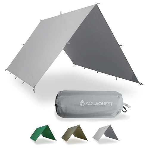 AquaQuest Guide Tarp – Ultralight Waterproof (5,000 mm) Seam-Taped 40D Ripstop Rain Fly for Backpacking, Stealth Camping & Thru-Hiking - color: Stealth Gray, size: 10 x 10 ft