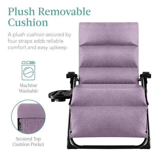 Best Choice Products Oversized Zero Gravity Chair, Folding Outdoor Patio Recliner, XL Anti Gravity Lounger w/Removable Cushion, Cup Holder, Side Tray, 350lb Capacity - Lavender - color: Lavender
