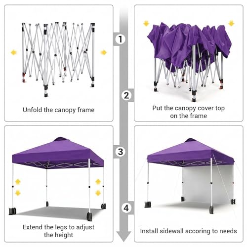 Garvee 10x10 Pop Up Canopy, Easy Up Outdoor Canopy Tent with Removable Sidewall, Portable Instant Commercial Tent Shelter with Vented Roof Roller Bag for Camping Picnic Beach, Purple