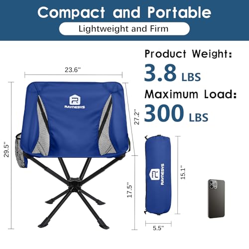 Raynesys Portable Camping Chair 1 Pack, 8 Seconds Quick Setup Folding Camping Chair, Flexible 360° Rotation, 3.8Lb Lightweight Travel Chairs for Easy Carry to Hiking, Sporting, Beach, Blue - color: Blue, size: 1 Pack