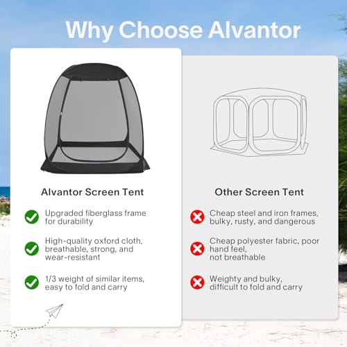 Alvantor® Pop Up Screen House, Outdoor Mosquito Mesh Tent with UV Resistant, Pop Up Canopy Easy Up, Foldable Screen Room for Camping,Backyard, Garden, Patio(Black, 6x6 FT) - color: Black, size: 6'x6'
