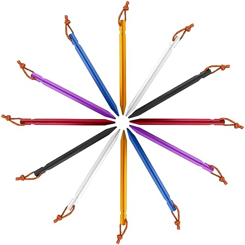 12 Pack Tent Stakes, 7075 Ground Metal Camping Aluminum Tent Pegs, Lightweight Tent Stakes Heavy Duty Spikes Camping Accessories - color: Zesty
