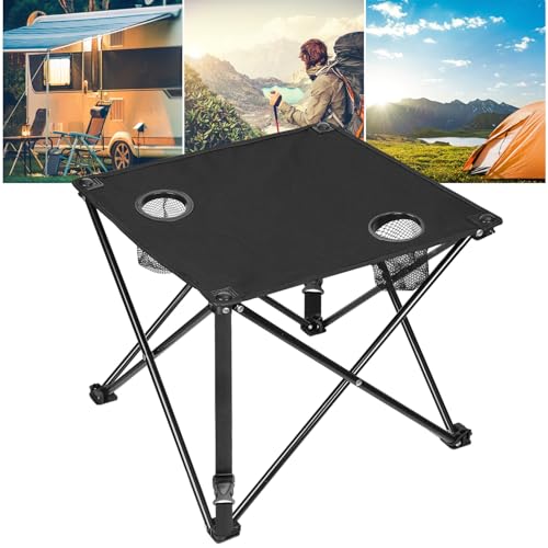 KOCASO 1Pc Foldable Camping Table Portable Picnic Table Lightweight Travel Desk with 2 Cup Holders Carrying Bag - color: Black-new