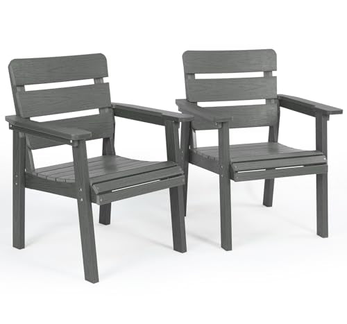 Outdoor Patio Dining Chair Set of 2, All-Weather Patio Chairs with Armrests, Ergonomic Design, Ideal for Garden, Poolside, Backyard, Deck, Dark Gray - color: Dark Gray, size: 2 Chairs